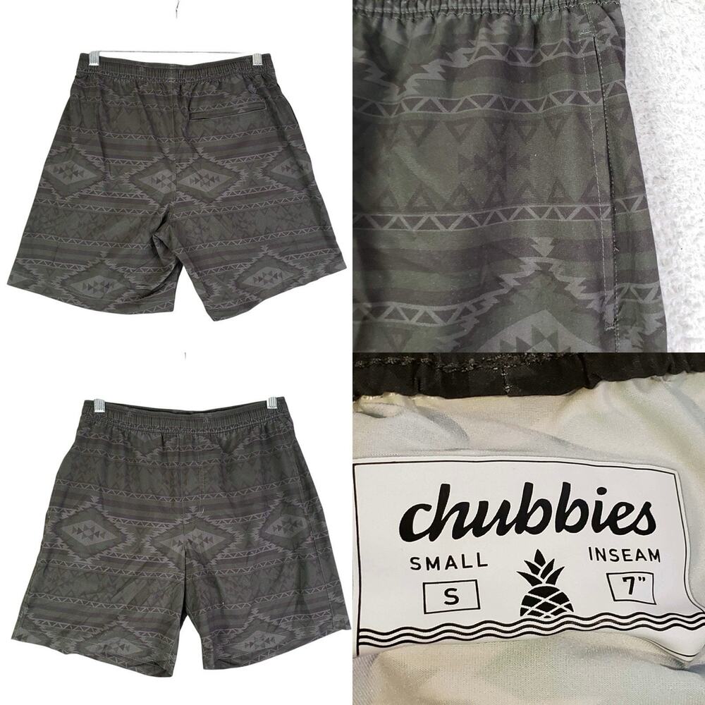 Chubbies Shorts Lined Gray Aztec Men’s Size Small S 7” Inseam Stretch
